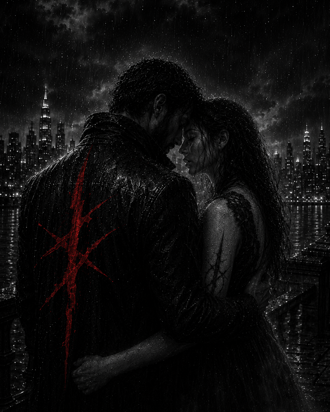 Abraco romantico na chuva