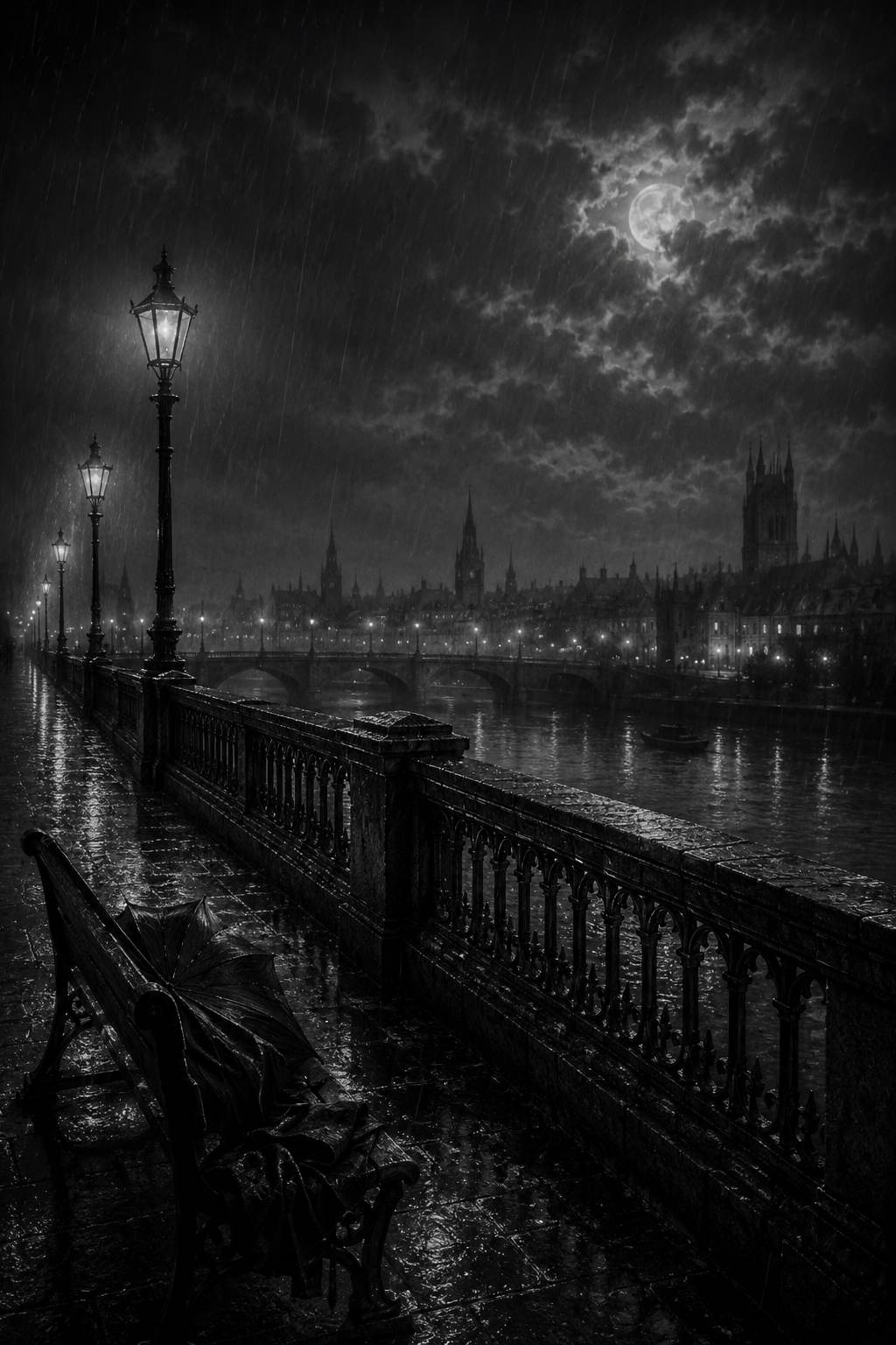 Noite chuvosa na ponte gotica